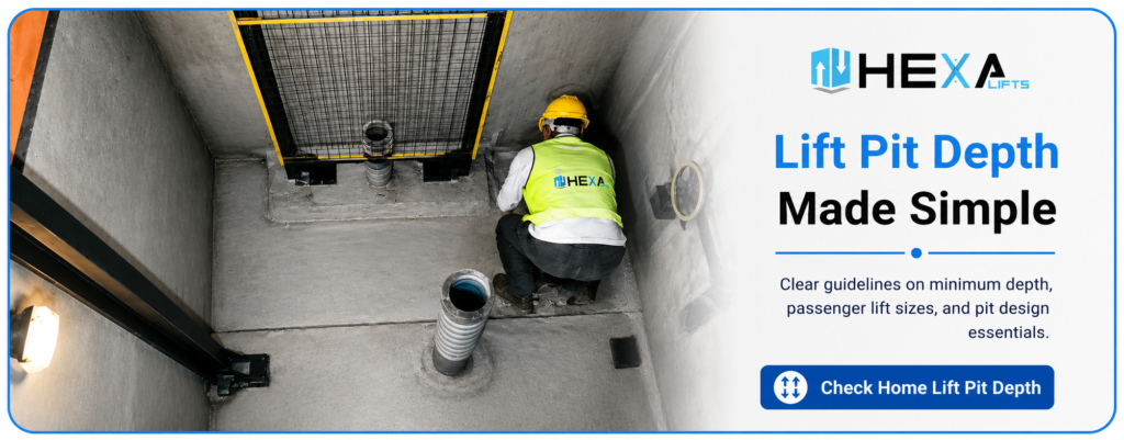 Residential elevator pit depth construction work for home lift installation
