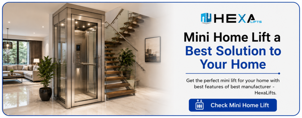 Compact mini home lift installed in a modern duplex house by HexaLifts