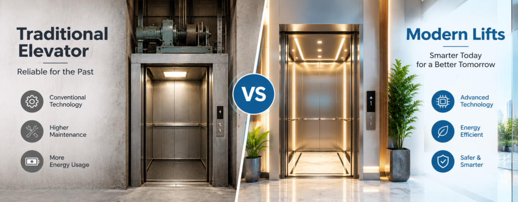 Tradational elevator vs Modern lift